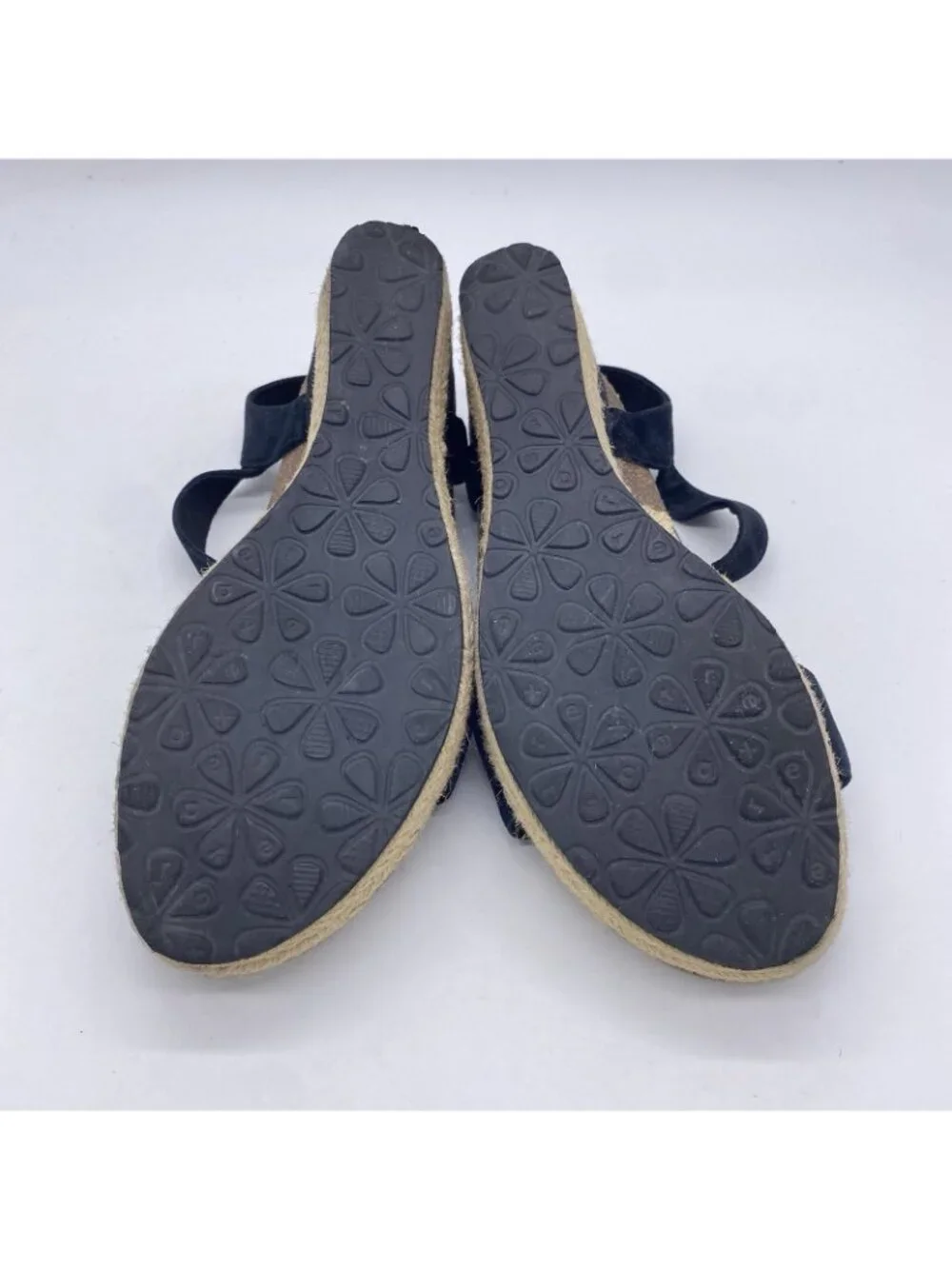 Aetrex Black Suede Wedge Espadrille Sandals